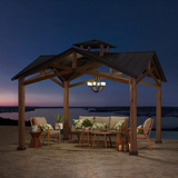 Sunjoy SummerCove Bella 12.5 ft. x 12.5 ft. Cedar Framed Gazebo with Black Steel 2-tier Hard Top Roof