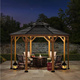 Sunjoy 13 ft. x 13 ft. Cedar Framed Octagon Gazebo with Black Steel 2-tier Hardtop Roof