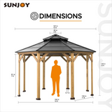 Sunjoy 13 ft. x 13 ft. Cedar Framed Octagon Gazebo with Black Steel 2-tier Hardtop Roof