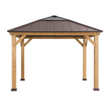 Sunjoy 13 ft. x 15 ft. Patio Cedar Framed Gazebo with Brown Steel and Polycarbonate Hip Roof Hardtop