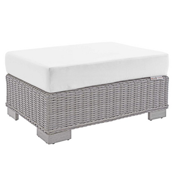 Conway Sunbrella® Outdoor Patio Wicker Rattan Ottoman - Light Gray White EEI-3971-LGR-WHI