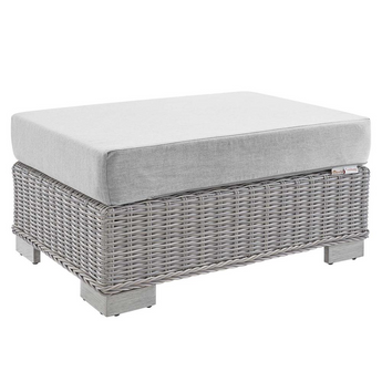 Conway Sunbrella® Outdoor Patio Wicker Rattan Ottoman - Light Gray Gray EEI-3971-LGR-GRY