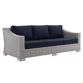 Conway Sunbrella® Outdoor Patio Wicker Rattan Sofa - Light Gray Navy EEI-3974-LGR-NAV