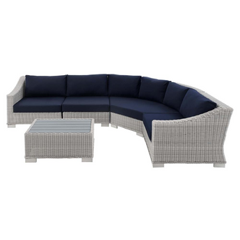 Conway Sunbrella® Outdoor Patio Wicker Rattan 5-Piece Sectional Sofa Set - Light Gray Navy EEI-4357-LGR-NAV