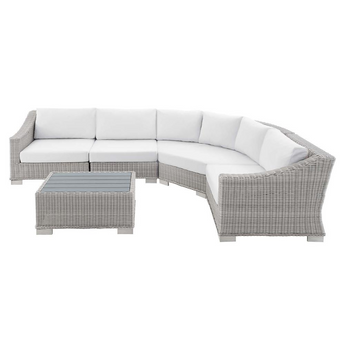 Conway Sunbrella® Outdoor Patio Wicker Rattan 5-Piece Sectional Sofa Set - Light Gray White EEI-4357-LGR-WHI