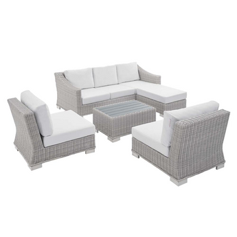 Conway Sunbrella® Outdoor Patio Wicker Rattan 5-Piece Furniture Set - Light Gray White EEI-4361-LGR-WHI