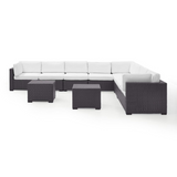 Biscayne 7Pc Outdoor Wicker Sectional Set White/Brown - 3 Loveseats, 2 Armless Chair, & 2 Coffee Tables