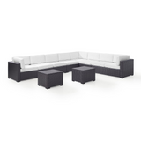 Biscayne 7Pc Outdoor Wicker Sectional Set White/Brown - 3 Loveseats, 2 Armless Chair, & 2 Coffee Tables