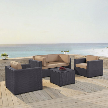 Biscayne 5Pc Outdoor Wicker Conversation Set Mocha/Brown - Coffee Table, 2 Armchairs, & 2 Corner Chairs