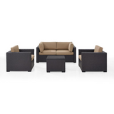 Biscayne 5Pc Outdoor Wicker Conversation Set Mocha/Brown - Coffee Table, 2 Armchairs, & 2 Corner Chairs