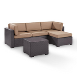 Biscayne 4Pc Outdoor Wicker Sectional Set Mocha/Brown - Loveseat, Corner Chair, Ottoman, & Coffee Table