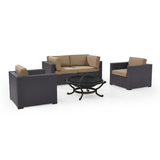 Biscayne 5Pc Outdoor Wicker Conversation Set W/Fire Pit Mocha/Brown - Ashland Firepit, 2 Armchairs, & 2 Corner Chairs