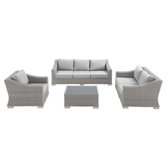 Conway Sunbrella® Outdoor Patio Wicker Rattan 4-Piece Furniture Set - Light Gray Gray EEI-4355-LGR-GRY