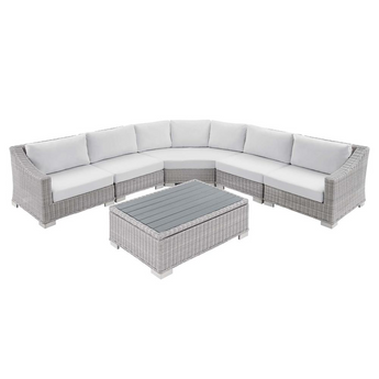 Conway Sunbrella® Outdoor Patio Wicker Rattan 6-Piece Sectional Sofa Set - Light Gray White EEI-4358-LGR-WHI