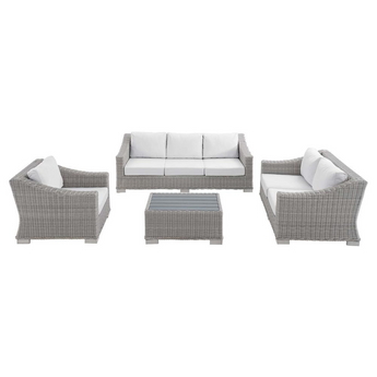 Conway Sunbrella® Outdoor Patio Wicker Rattan 4-Piece Furniture Set - Light Gray White EEI-4355-LGR-WHI