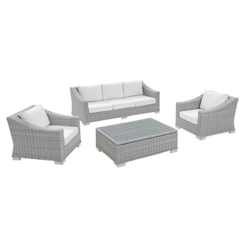 Conway Sunbrella® Outdoor Patio Wicker Rattan 4-Piece Furniture Set - Light Gray White EEI-4359-LGR-WHI