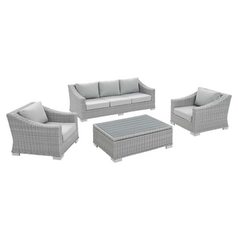 Conway Sunbrella® Outdoor Patio Wicker Rattan 4-Piece Furniture Set - Light Gray Gray EEI-4359-LGR-GRY