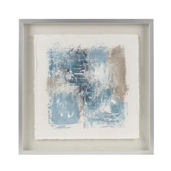 Glass Framed 100% Hand Painted Abstract Rice Paper Single Piece, 25,5x25,5, Blue