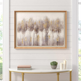 Landscape 100% Hand Painted Framed Shadow Box Single Piece Canvas, 35,5x25,5, Grey/Gold