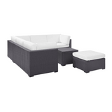 Biscayne 5Pc Outdoor Wicker Sectional Set White/Brown - Corner Chair, Coffee Table, Ottoman, & 2 Loveseats