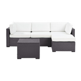 Biscayne 4Pc Outdoor Wicker Sectional Set White/Brown - Loveseat, Corner Chair, Ottoman, & Coffee Table