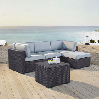 Biscayne 4Pc Outdoor Wicker Sectional Set Mist/Brown - Loveseat, Corner Chair, Ottoman, & Coffee Table
