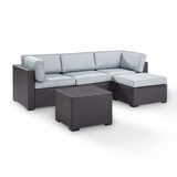 Biscayne 4Pc Outdoor Wicker Sectional Set Mist/Brown - Loveseat, Corner Chair, Ottoman, & Coffee Table