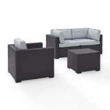 Biscayne 4Pc Outdoor Wicker Conversation Set Mist/Brown - Arm Chair, Coffee Table, & 2 Corner Chairs
