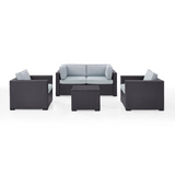 Biscayne 5Pc Outdoor Wicker Conversation Set Mist/Brown - Coffee Table, 2 Armchairs, & 2 Corner Chairs