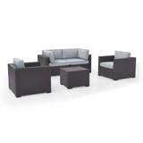 Biscayne 5Pc Outdoor Wicker Conversation Set Mist/Brown - Coffee Table, 2 Armchairs, & 2 Corner Chairs