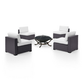 Biscayne 5Pc Outdoor Wicker Conversation Set W/Fire Pit White/Brown - Ashland Firepit & 4 Armless Chairs