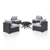 Biscayne 5Pc Outdoor Wicker Conversation Set W/Fire Pit Mist/Brown - Ashland Firepit & 4 Armless Chairs