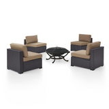 Biscayne 5Pc Outdoor Wicker Conversation Set W/Fire Pit Mocha/Brown - Ashland Firepit & 4 Armless Chairs