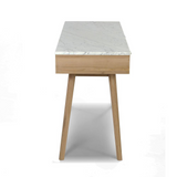 Viola 44" Rectangular White Marble Writing Desk with Black Legs, TBC-4103-PT1936-WHT