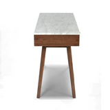 Viola 44" Rectangular White Marble Writing Desk with Walnut Legs, TBC-4103-PT1830-WHT