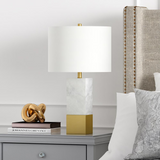 Lena 21.5" Tall Table Lamp with Fabric Shade in Marble and Brass/White