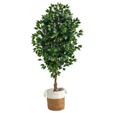 6ft. Ficus Artificial Tree with Natural Trunk in Handmade Natural Jute and Cotton Planter