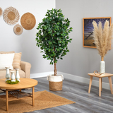 6ft. Ficus Artificial Tree with Natural Trunk in Handmade Natural Jute and Cotton Planter