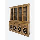 Telluride Rustic Distressed Pine Sideboard Buffet Hutch with LED Lights, Gold