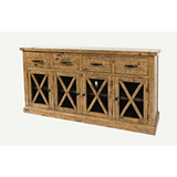 Telluride 70" Rustic Distressed Pine Four Drawer Sideboard Buffet Server, Gold