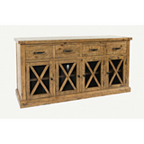 Telluride 70" Rustic Distressed Pine Four Drawer Sideboard Buffet Server, Gold