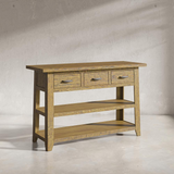 Telluride Rustic Distressed Acacia 50" Sofa Table with Drawers and Two Shelves, Gold