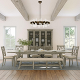 Telluride Rustic Distressed Pine 127" Trestle Dining Table with Two Extension Leaves, Driftwood Gray