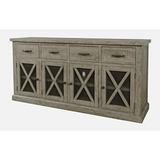 Telluride 70" Rustic Distressed Pine Four Drawer Sideboard Buffet Server, Driftwood Grey