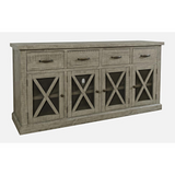 Telluride 70" Rustic Distressed Pine Four Drawer Sideboard Buffet Server, Driftwood Grey