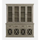 Telluride Rustic Distressed Pine Sideboard Buffet Hutch with LED Lights, Driftwood Grey