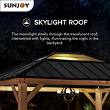 Sunjoy 11 ft. x 13 ft. Cedar Framed Gazebo with Black Steel and Polycarbonate Hip Roof Hard Top