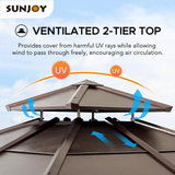 Sunjoy 11 ft. x 11 ft. Cedar Framed Gazebo with Brown Steel 2-tier Hip Roof Hardtop