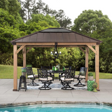 11 ft. x 13 ft. Cedar Framed Gazebo with Brown Steel and Polycarbonate Hip Roof Hardtop
