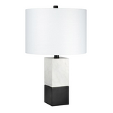 Lena 21.5" Tall Table Lamp with Fabric Shade in Marble/Blackened Bronze/White